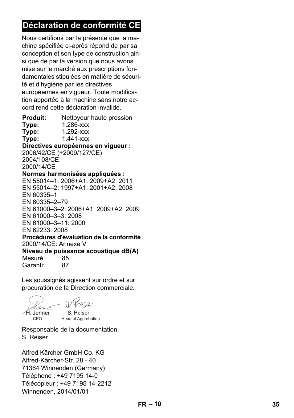 Déclaration de conformité ce | Karcher HD 13-18 S Plus User Manual | Page 35 / 300