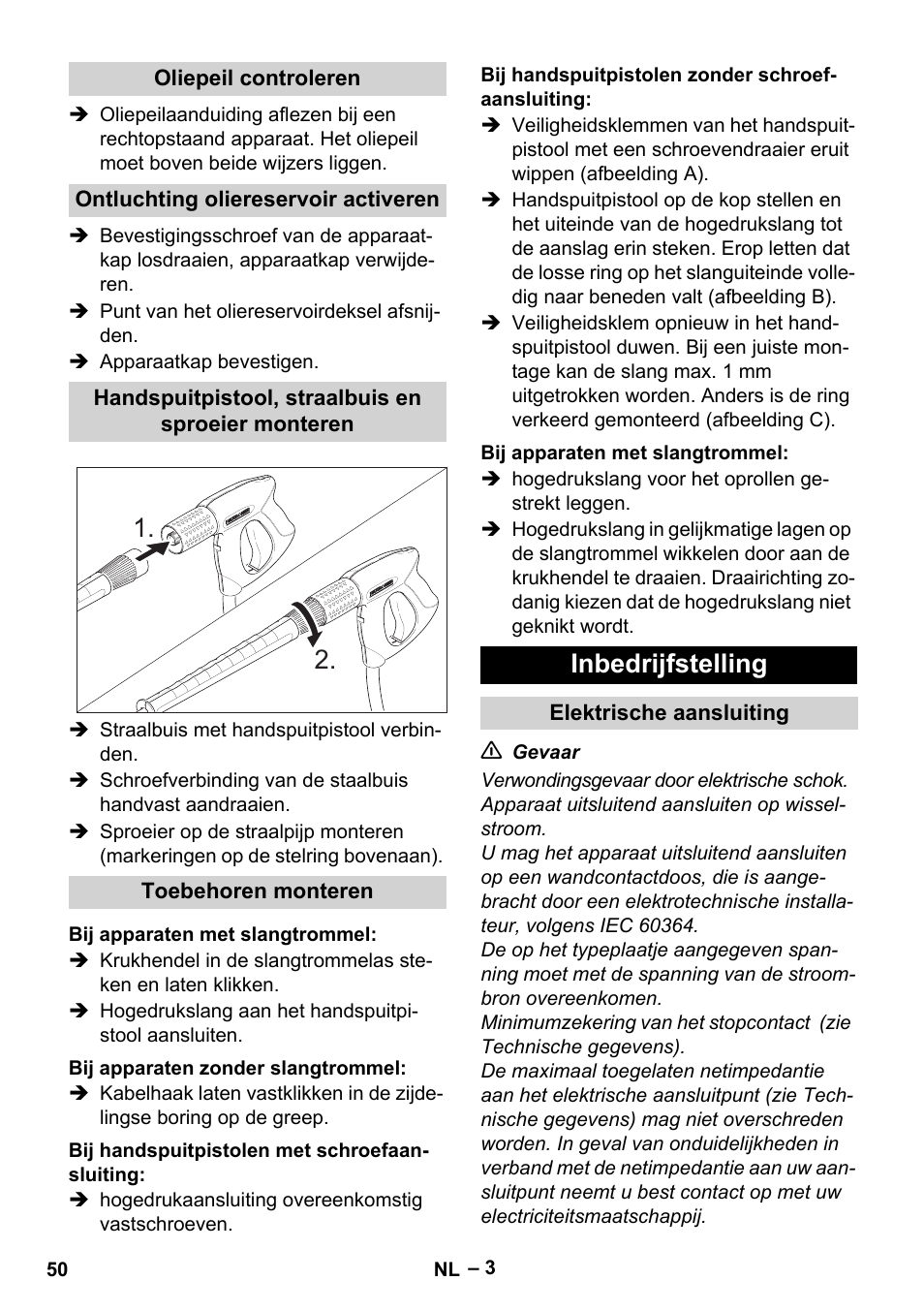 Inbedrijfstelling | Karcher HD 13-18 S Plus User Manual | Page 50 / 300