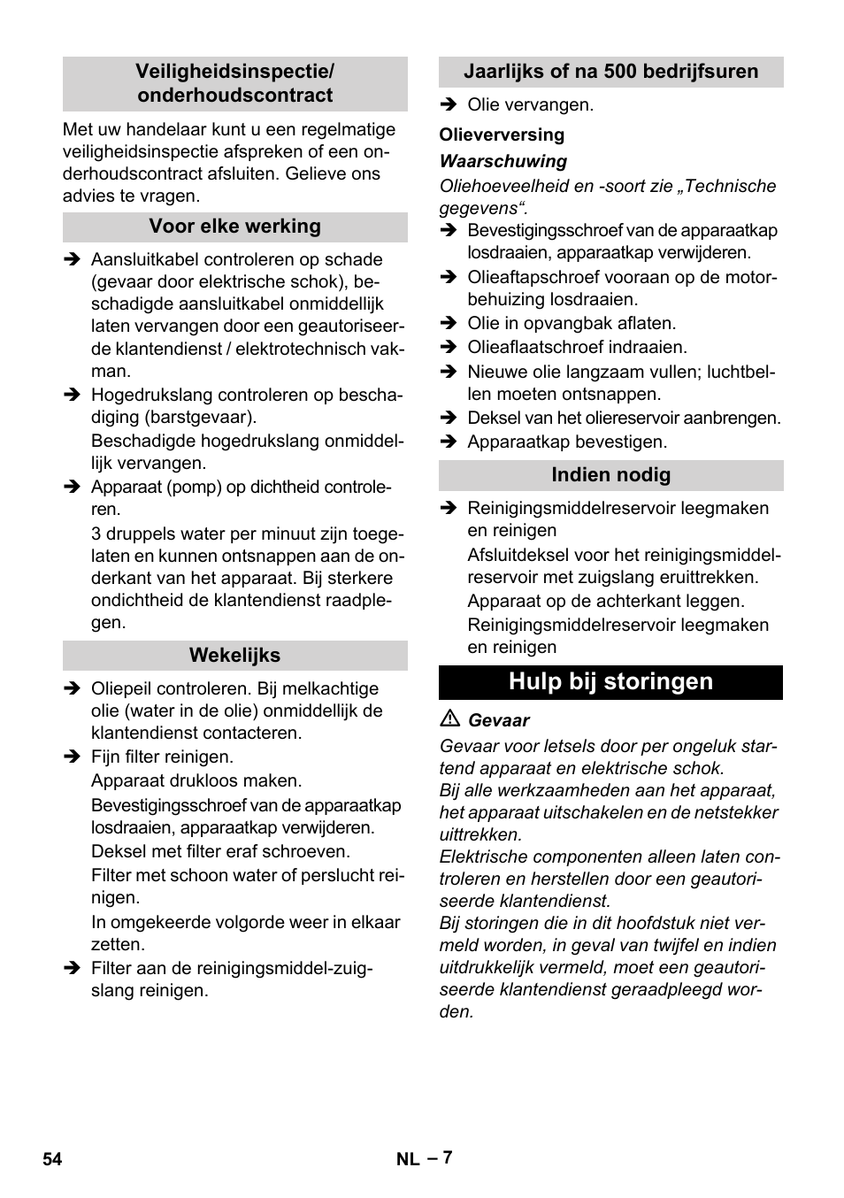 Hulp bij storingen | Karcher HD 13-18 S Plus User Manual | Page 54 / 300