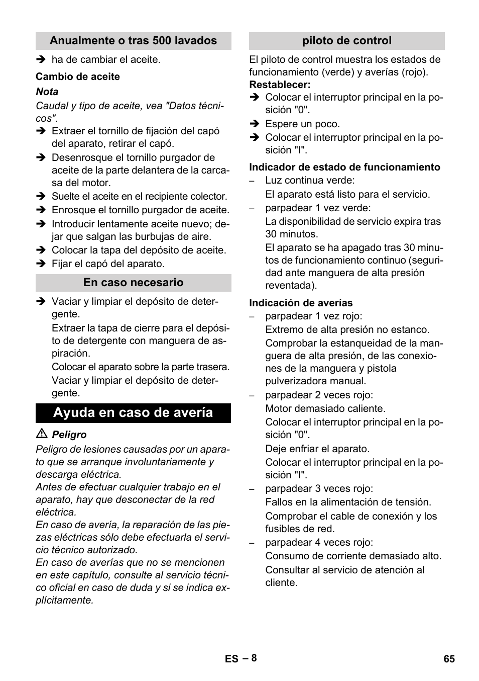 Ayuda en caso de avería | Karcher HD 13-18 S Plus User Manual | Page 65 / 300