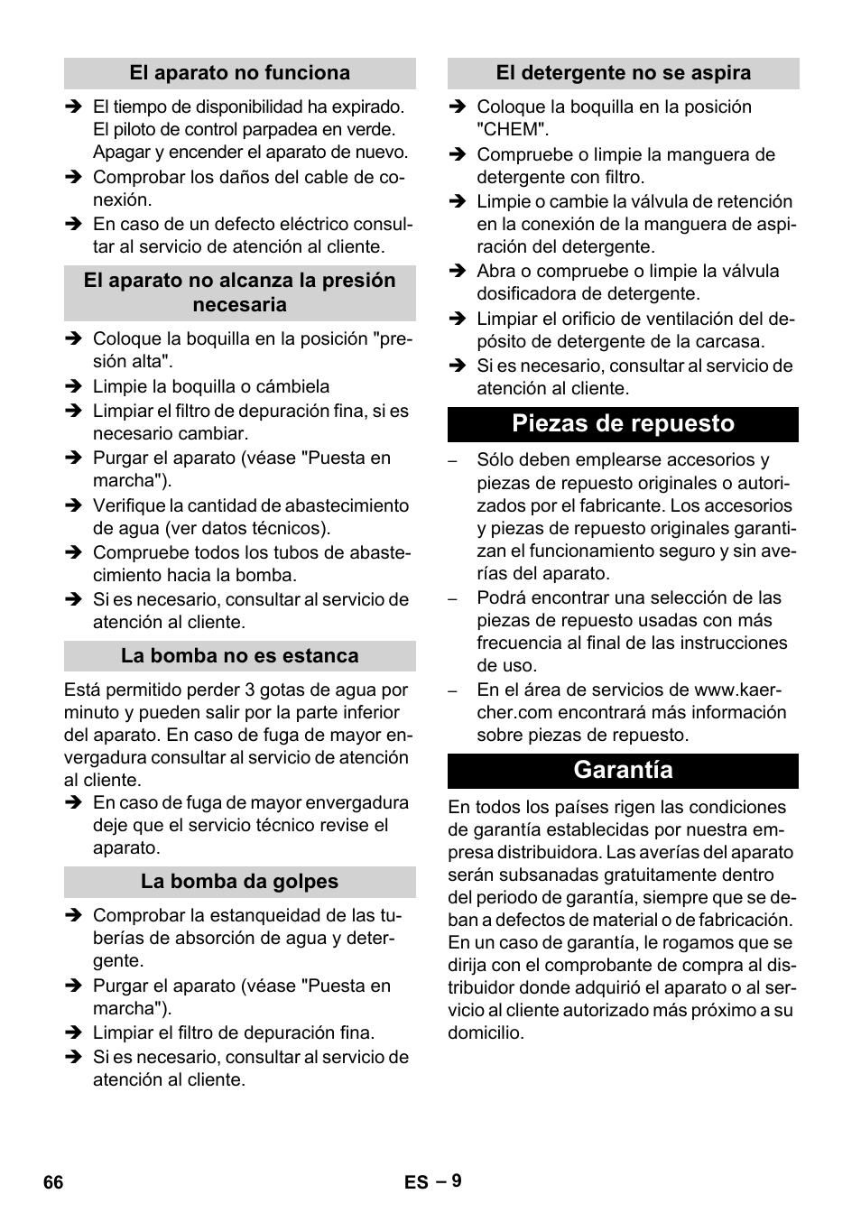 Piezas de repuesto garantía | Karcher HD 13-18 S Plus User Manual | Page 66 / 300