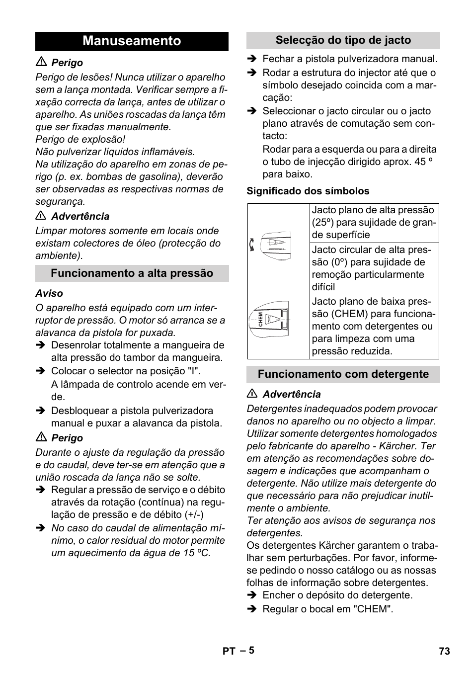 Manuseamento | Karcher HD 13-18 S Plus User Manual | Page 73 / 300