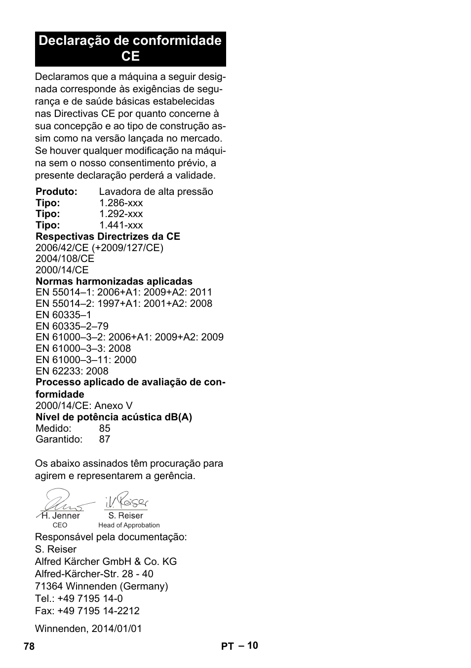 Declaração de conformidade ce | Karcher HD 13-18 S Plus User Manual | Page 78 / 300