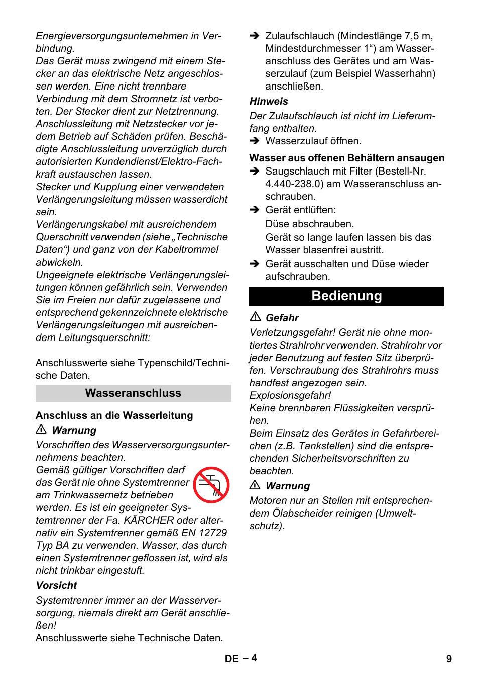 Bedienung | Karcher HD 13-18 S Plus User Manual | Page 9 / 300