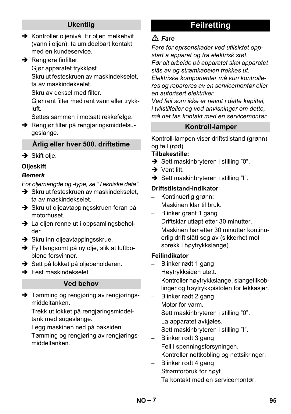 Feilretting | Karcher HD 13-18 S Plus User Manual | Page 95 / 300