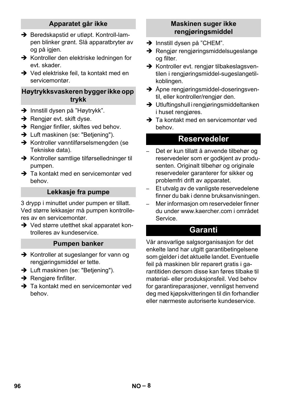 Reservedeler garanti | Karcher HD 13-18 S Plus User Manual | Page 96 / 300