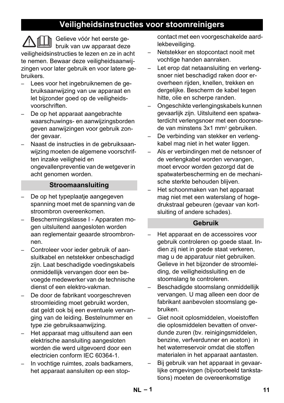 Nederlands, Veiligheidsinstructies voor stoomreinigers | Karcher DE 4002 EU User Manual | Page 11 / 60
