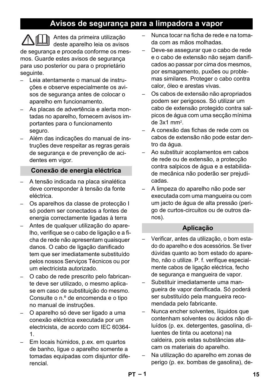 Português, Avisos de segurança para a limpadora a vapor | Karcher DE 4002 EU User Manual | Page 15 / 60