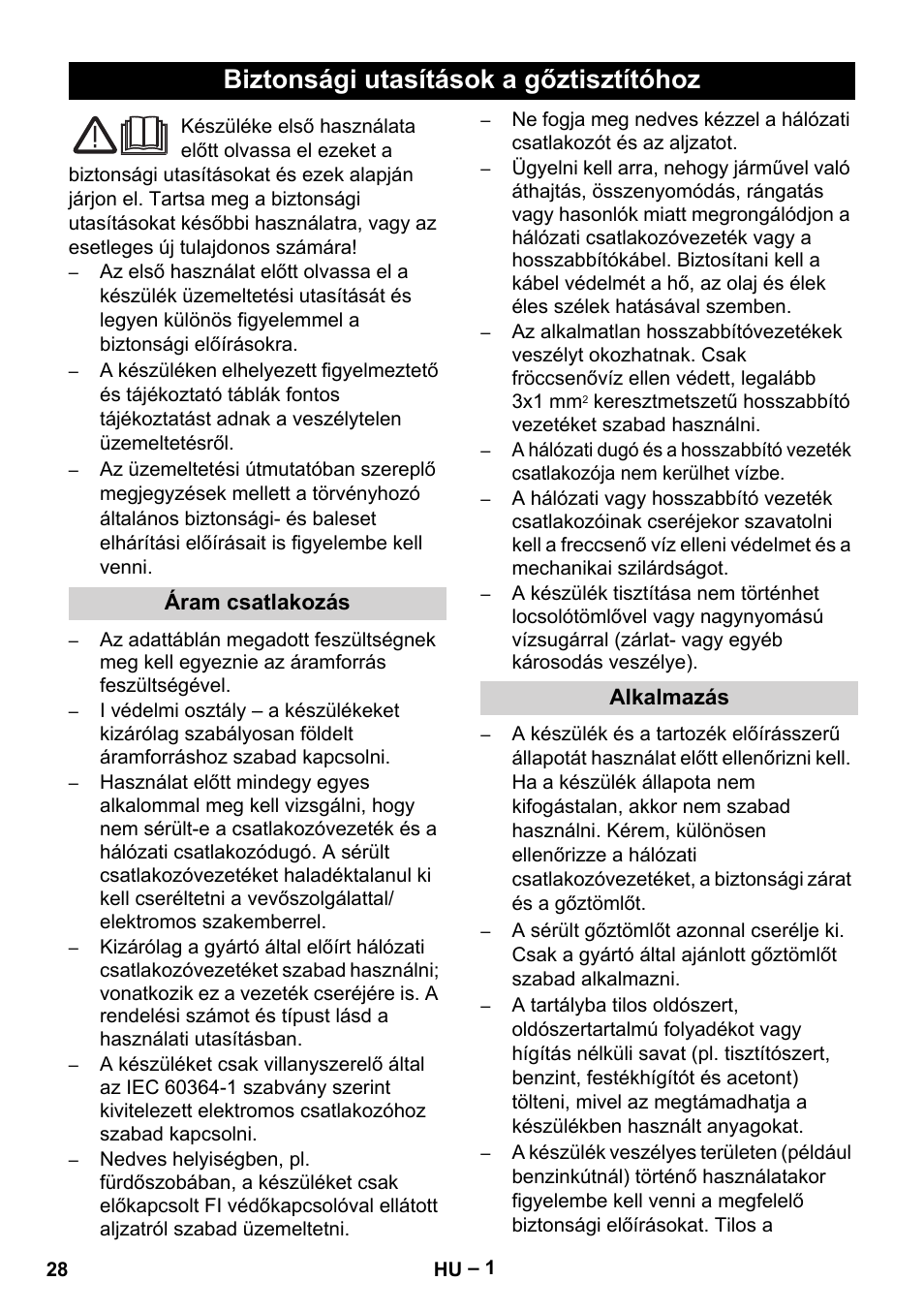 Magyar, Biztonsági utasítások a gőztisztítóhoz | Karcher DE 4002 EU User Manual | Page 28 / 60