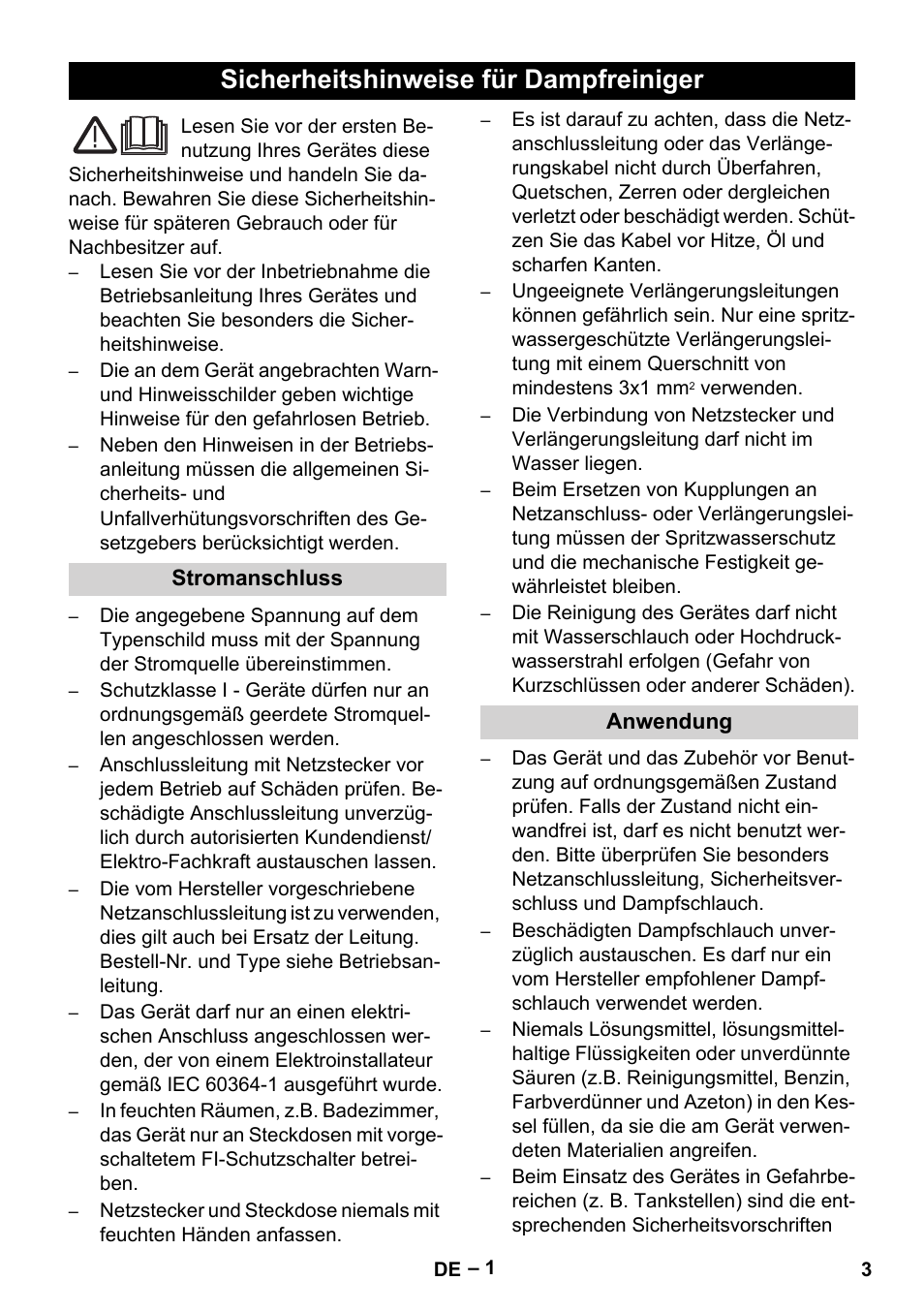 Deutsch, Sicherheitshinweise für dampfreiniger | Karcher DE 4002 EU User Manual | Page 3 / 60