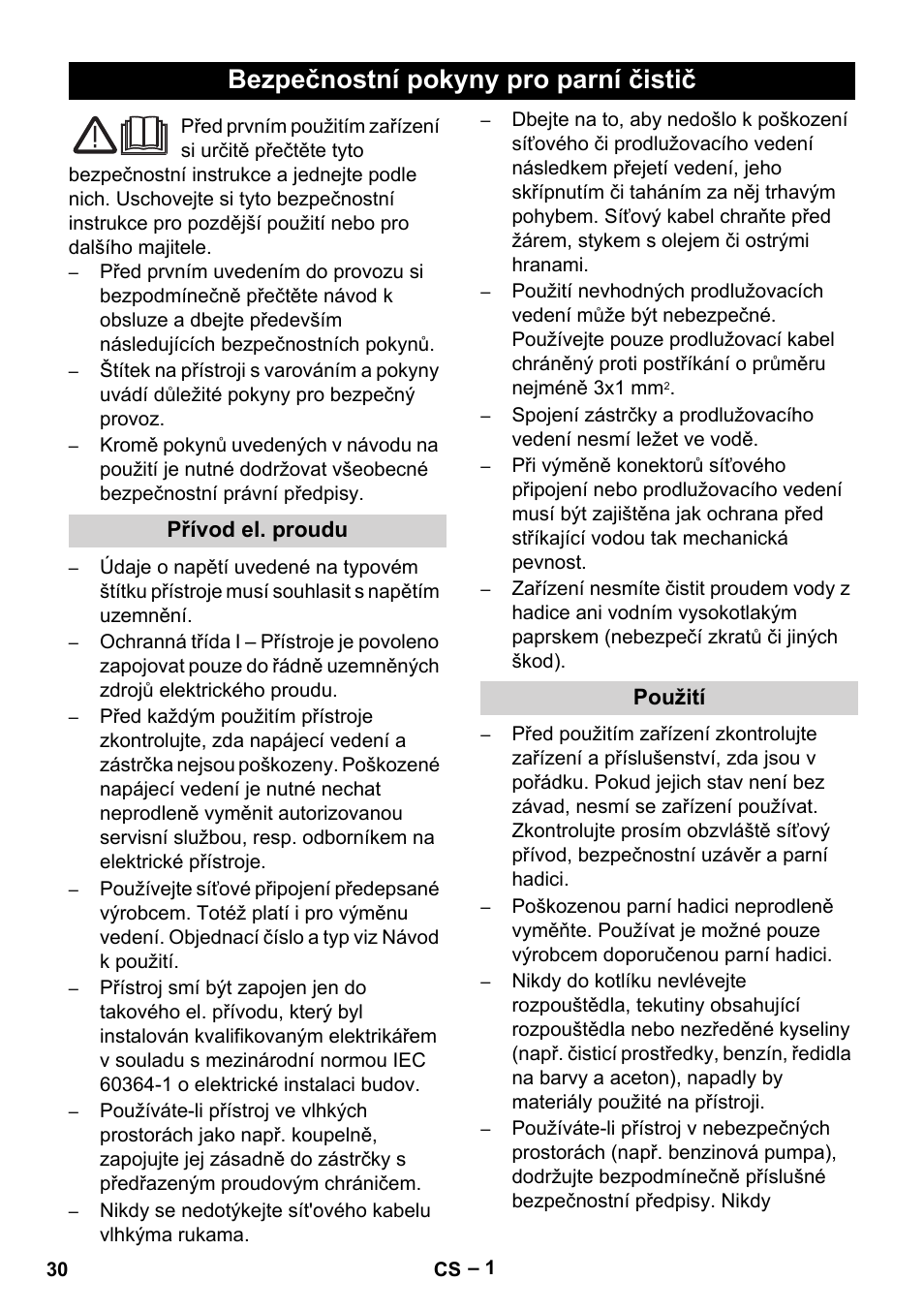 Čeština, Bezpečnostní pokyny pro parní čistič | Karcher DE 4002 EU User Manual | Page 30 / 60
