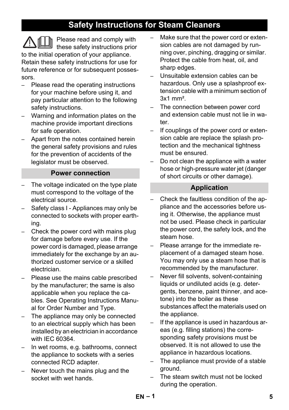 English, Safety instructions for steam cleaners | Karcher DE 4002 EU User Manual | Page 5 / 60