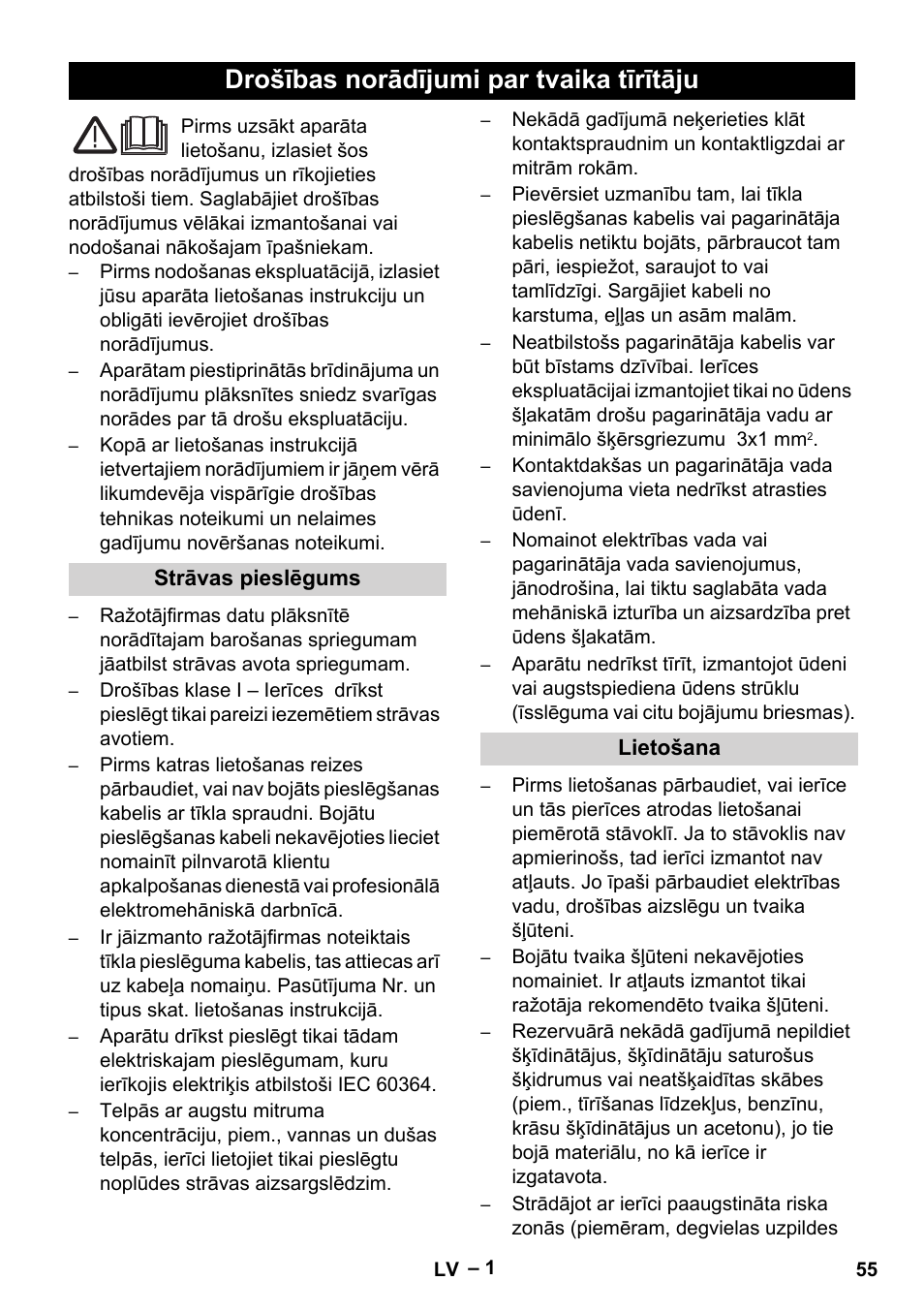 Latviešu, Drošības norādījumi par tvaika tīrītāju | Karcher DE 4002 EU User Manual | Page 55 / 60