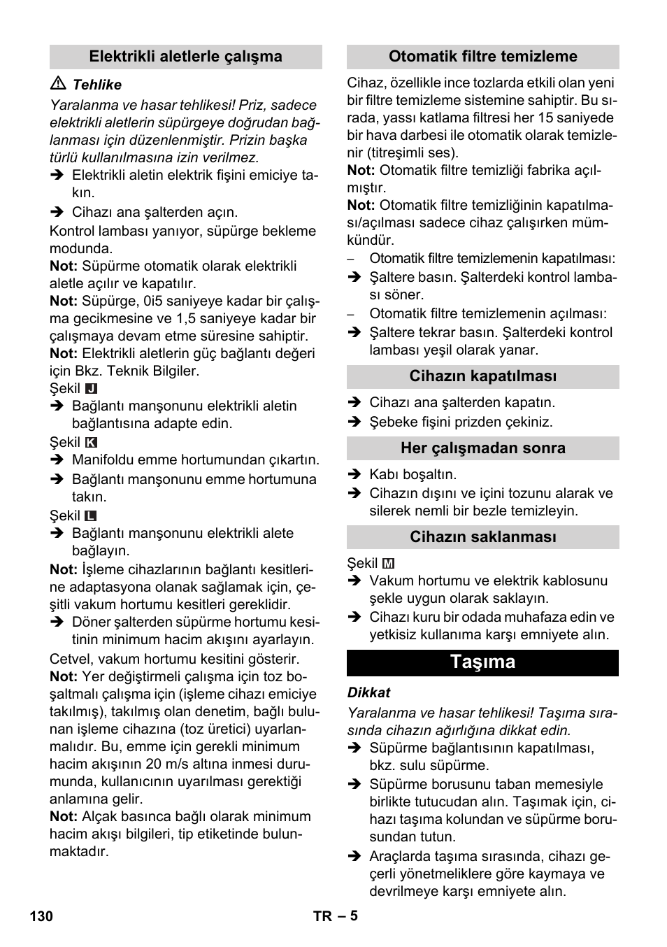 Taşıma | Karcher NT 35-1 Tact Te M User Manual | Page 130 / 284