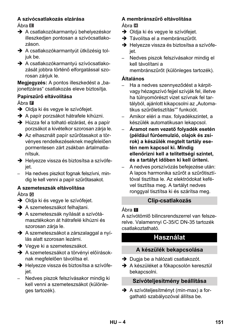 Használat | Karcher NT 35-1 Tact Te M User Manual | Page 151 / 284