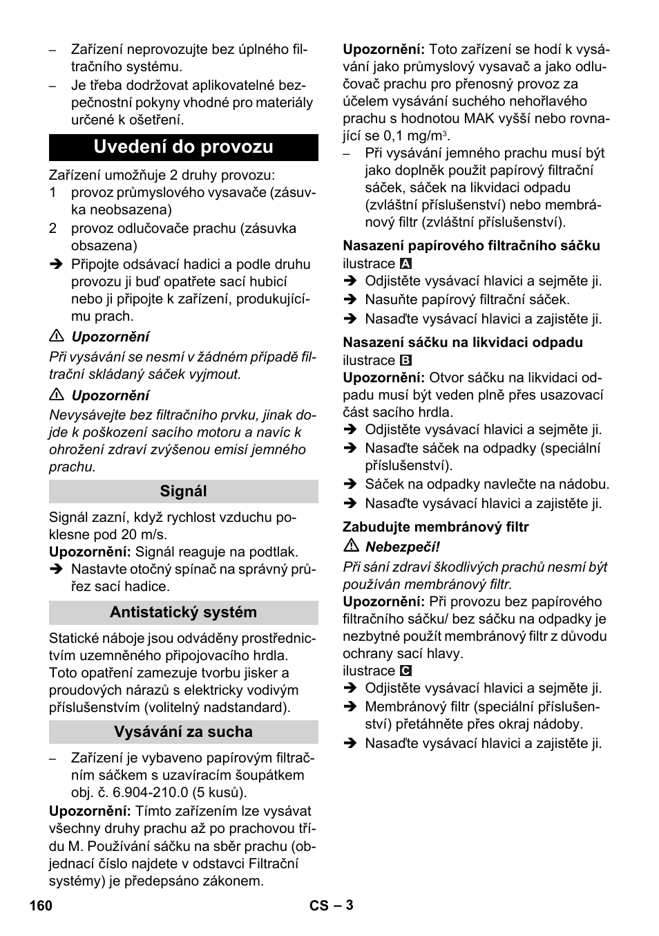 Uvedení do provozu | Karcher NT 35-1 Tact Te M User Manual | Page 160 / 284