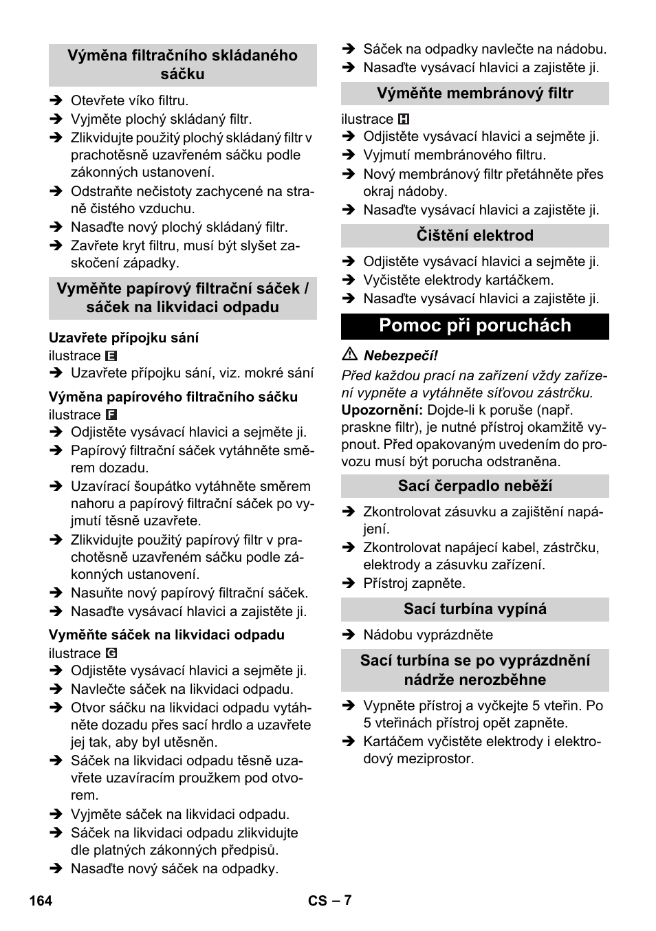 Pomoc při poruchách | Karcher NT 35-1 Tact Te M User Manual | Page 164 / 284