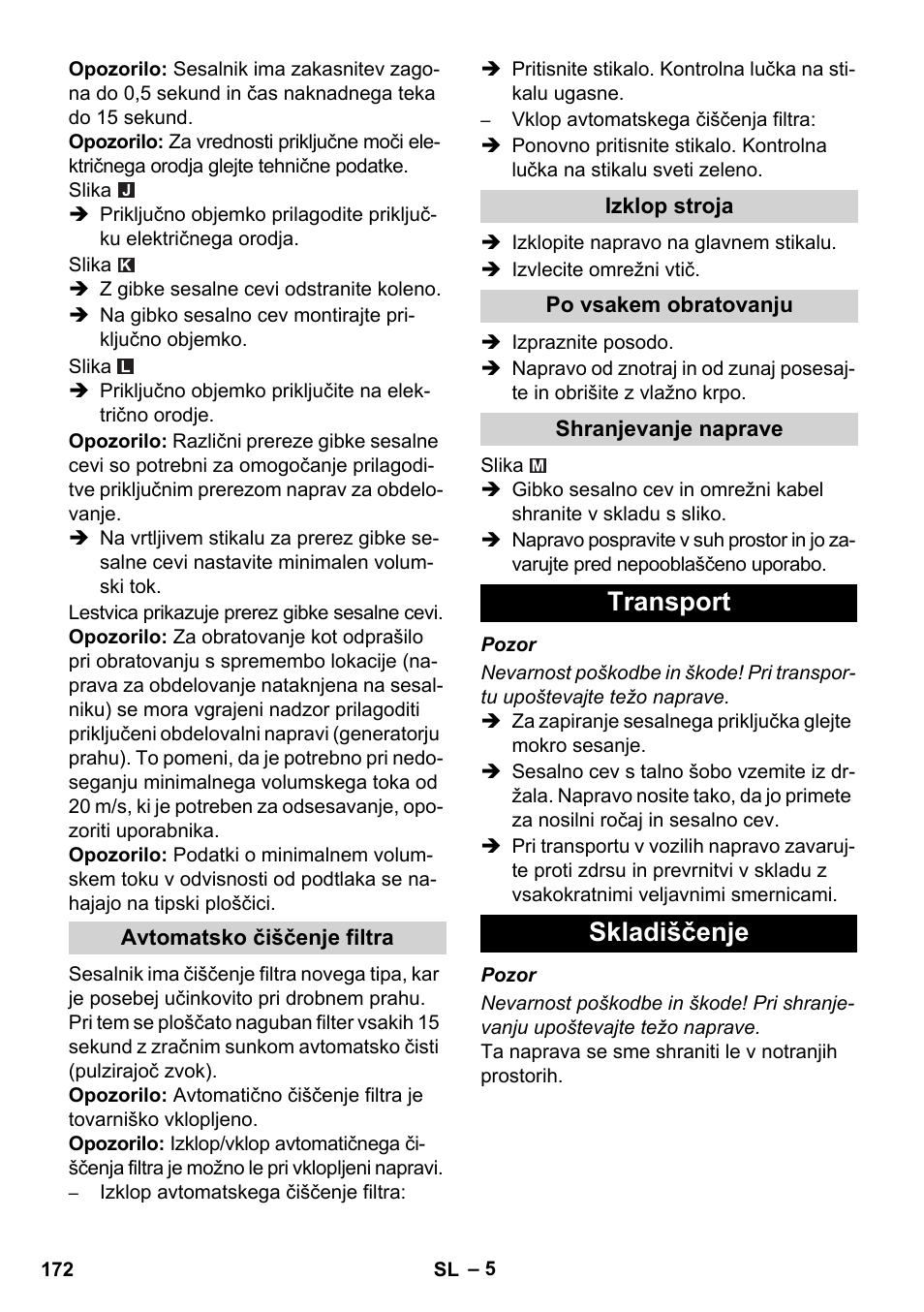 Transport skladiščenje | Karcher NT 35-1 Tact Te M User Manual | Page 172 / 284