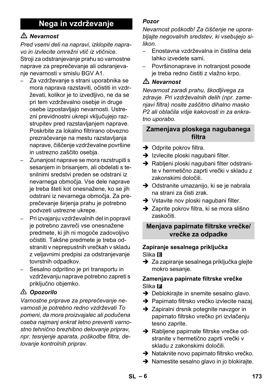 Nega in vzdrževanje | Karcher NT 35-1 Tact Te M User Manual | Page 173 / 284