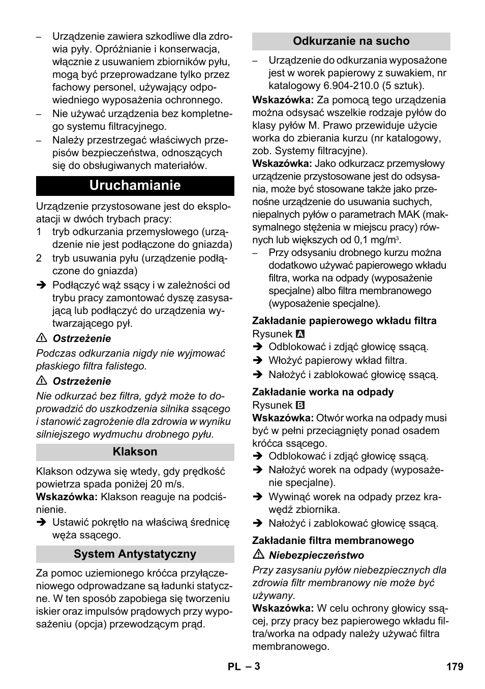 Uruchamianie | Karcher NT 35-1 Tact Te M User Manual | Page 179 / 284