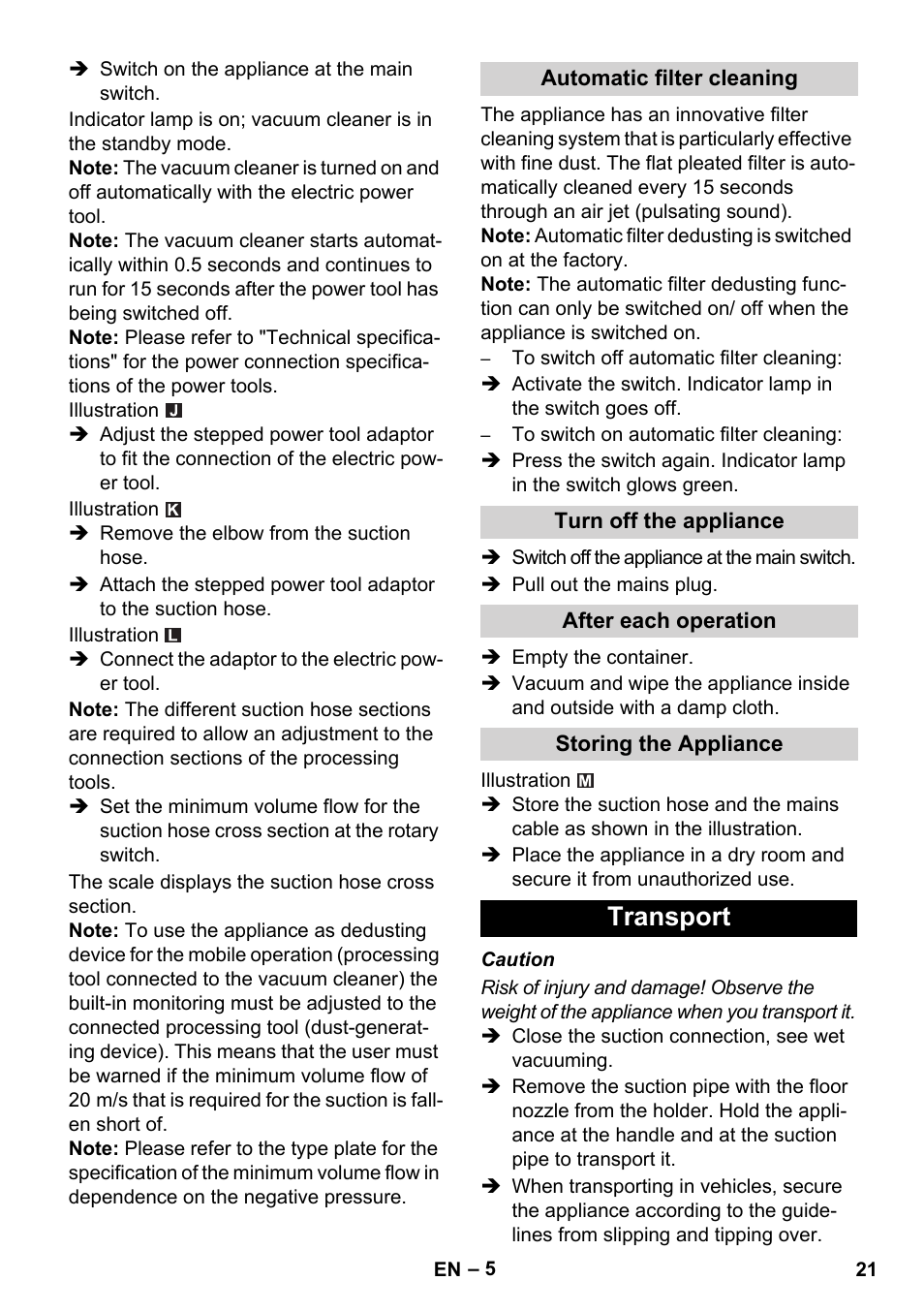 Transport | Karcher NT 35-1 Tact Te M User Manual | Page 21 / 284
