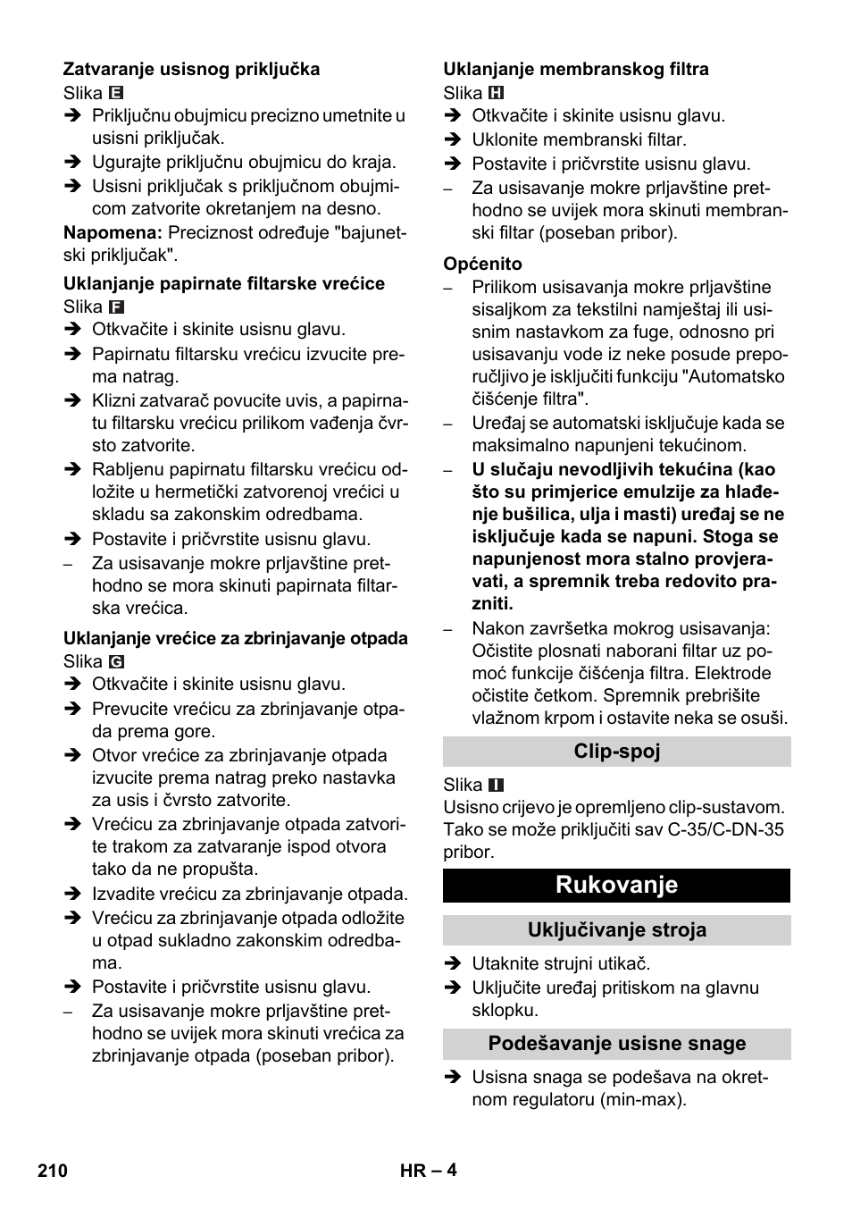 Rukovanje | Karcher NT 35-1 Tact Te M User Manual | Page 210 / 284