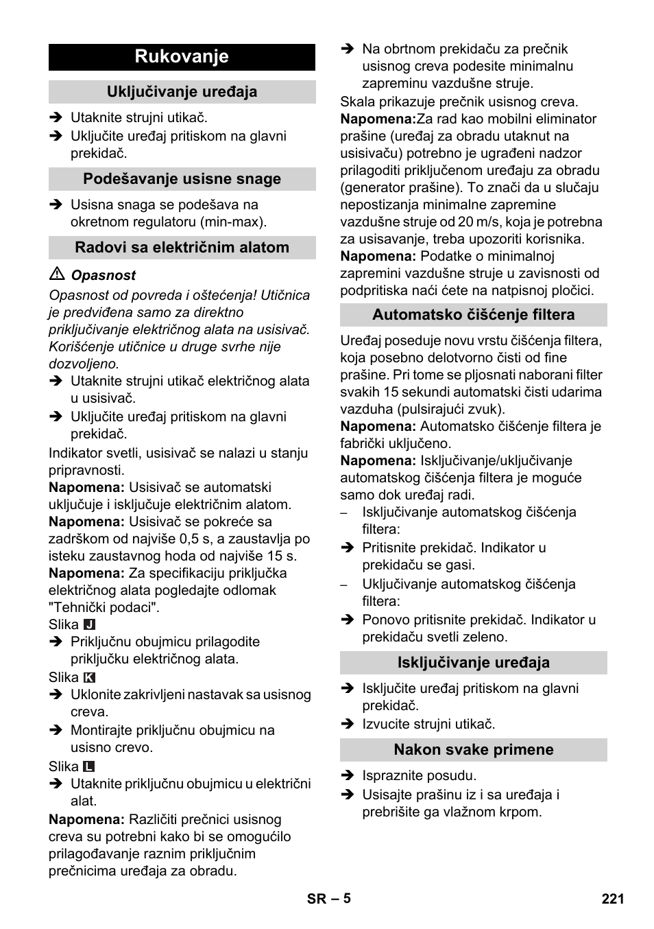 Rukovanje | Karcher NT 35-1 Tact Te M User Manual | Page 221 / 284