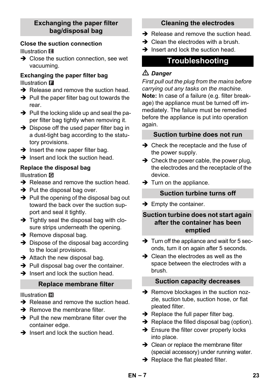 Troubleshooting | Karcher NT 35-1 Tact Te M User Manual | Page 23 / 284