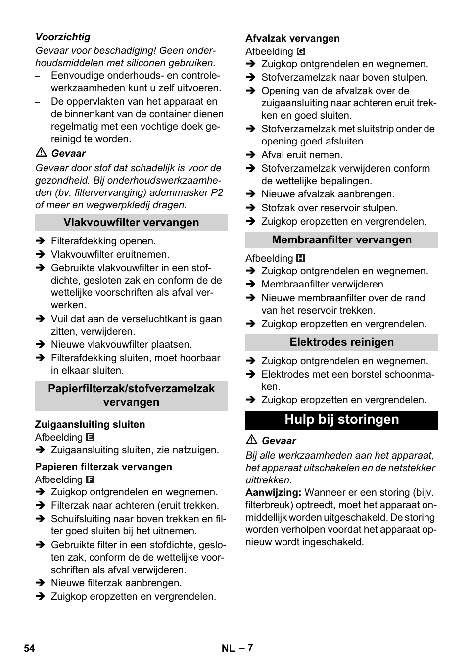 Hulp bij storingen | Karcher NT 35-1 Tact Te M User Manual | Page 54 / 284