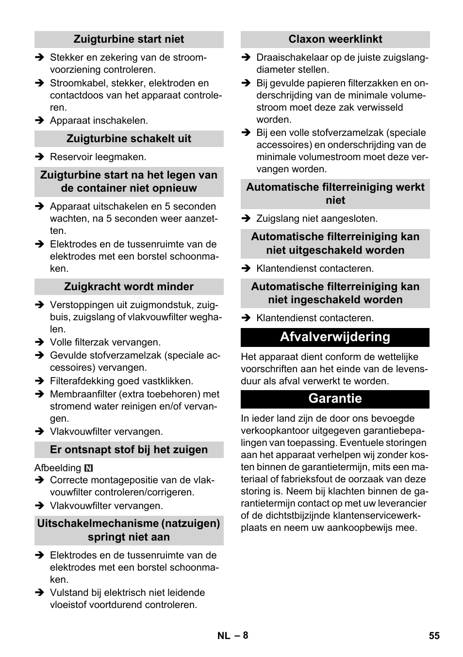 Afvalverwijdering garantie | Karcher NT 35-1 Tact Te M User Manual | Page 55 / 284