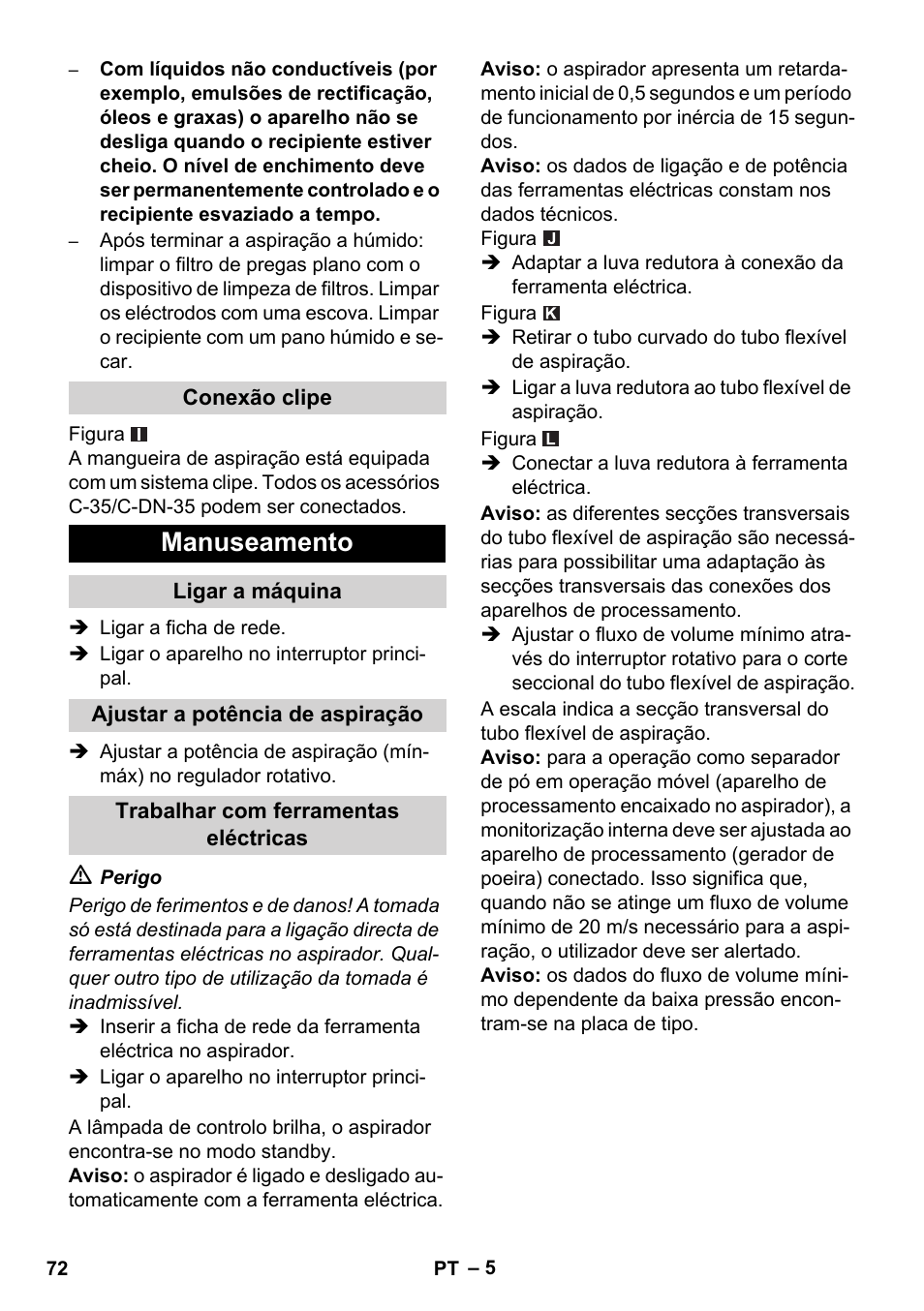 Manuseamento | Karcher NT 35-1 Tact Te M User Manual | Page 72 / 284