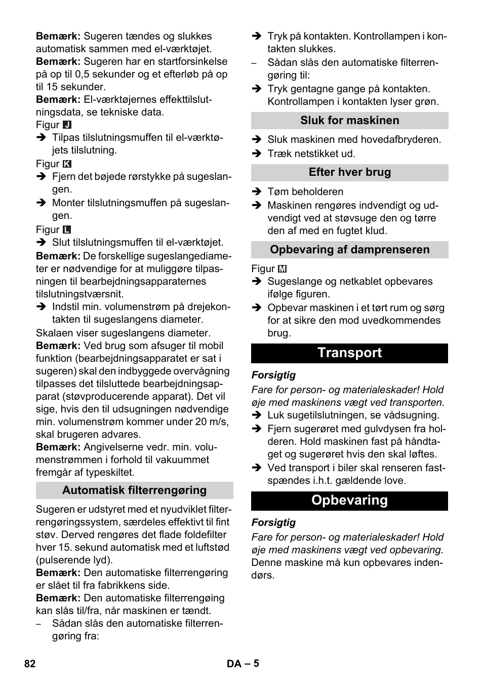 Transport opbevaring | Karcher NT 35-1 Tact Te M User Manual | Page 82 / 284