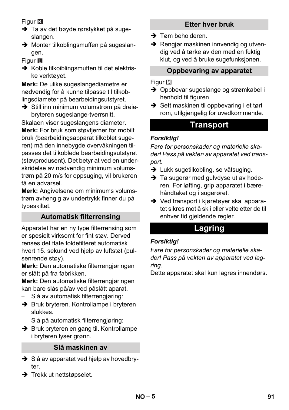 Transport lagring | Karcher NT 35-1 Tact Te M User Manual | Page 91 / 284