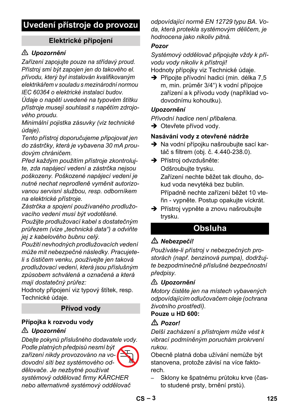 Uvedení přístroje do provozu, Obsluha | Karcher HD 715 User Manual | Page 125 / 222