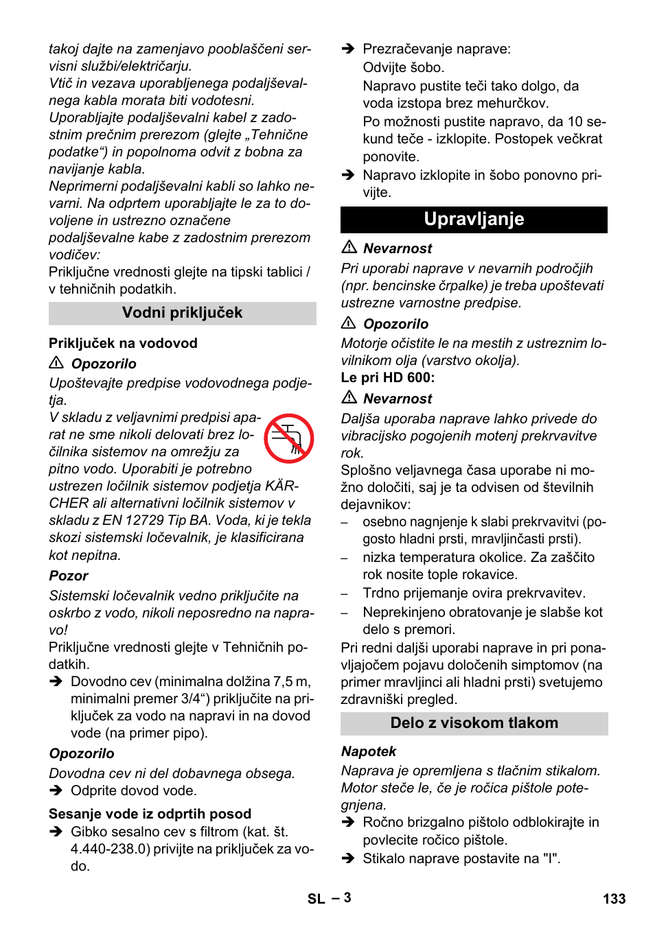 Upravljanje | Karcher HD 715 User Manual | Page 133 / 222