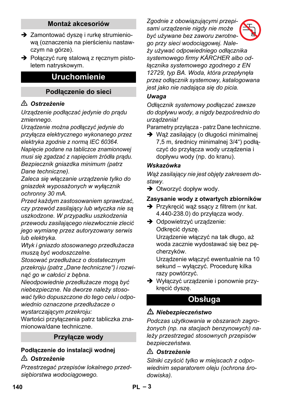 Uruchomienie, Obsługa | Karcher HD 715 User Manual | Page 140 / 222