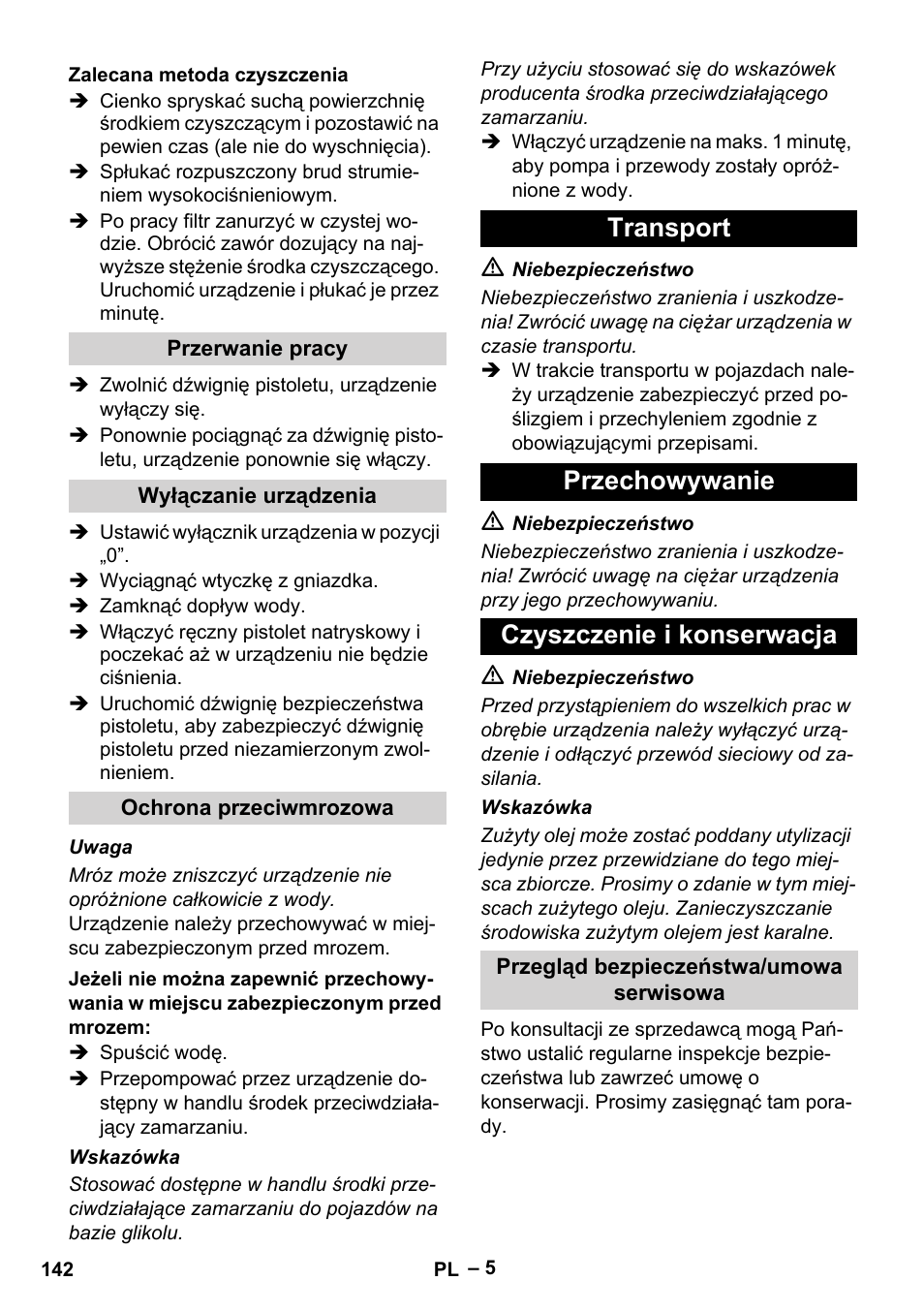 Transport przechowywanie czyszczenie i konserwacja | Karcher HD 715 User Manual | Page 142 / 222