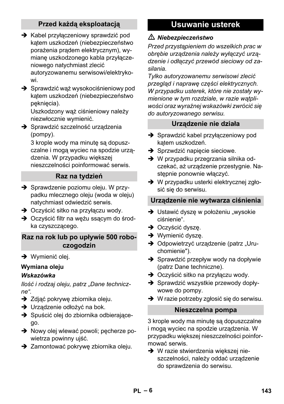 Usuwanie usterek | Karcher HD 715 User Manual | Page 143 / 222