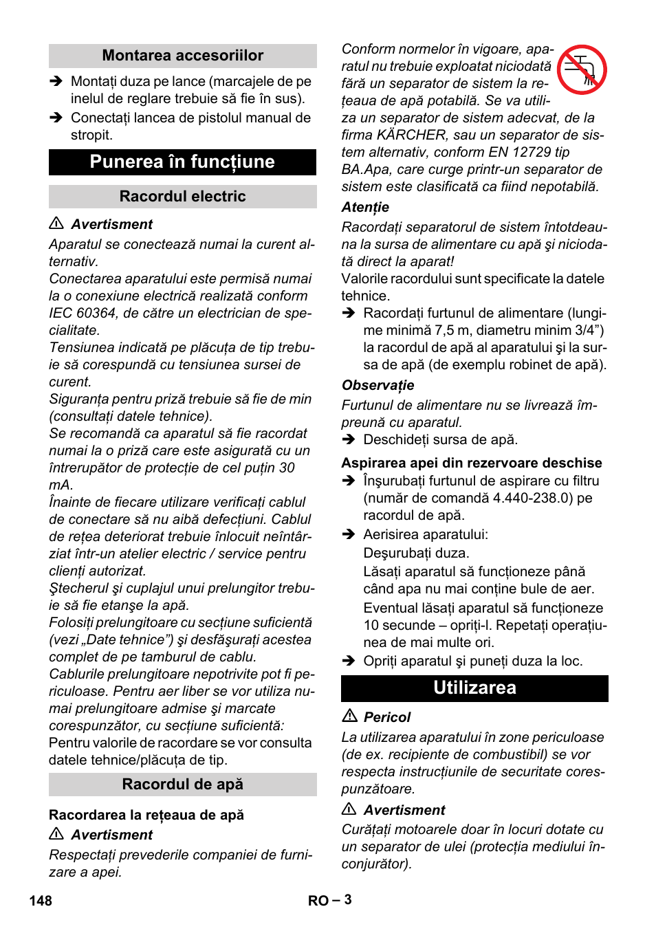 Punerea în funcţiune, Utilizarea | Karcher HD 715 User Manual | Page 148 / 222