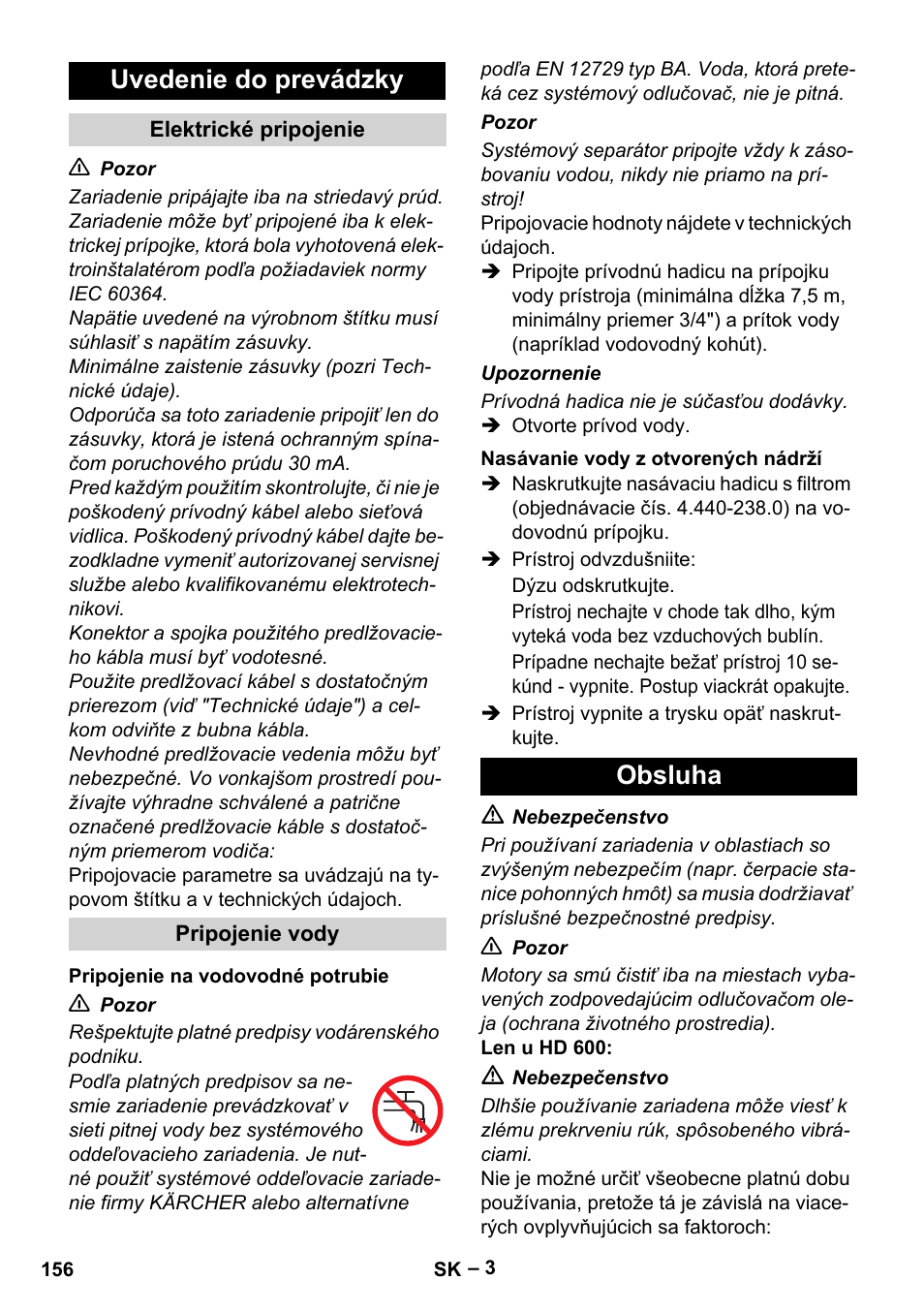 Uvedenie do prevádzky, Obsluha | Karcher HD 715 User Manual | Page 156 / 222