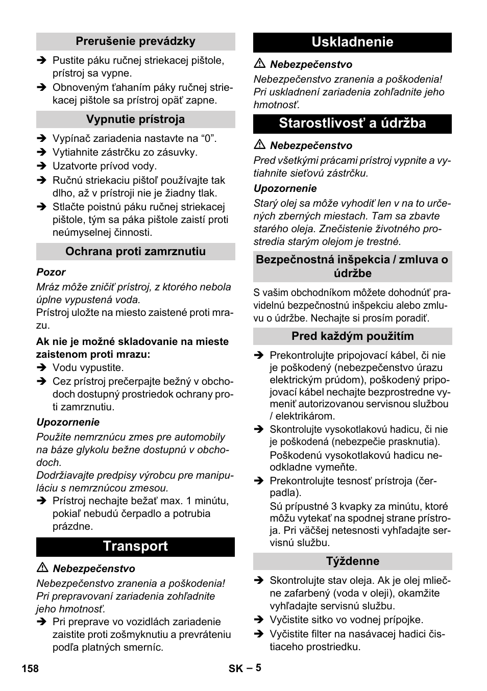 Transport uskladnenie starostlivosť a údržba | Karcher HD 715 User Manual | Page 158 / 222