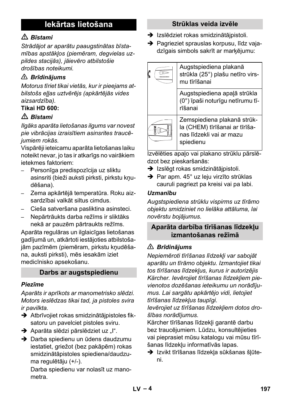 Iekārtas lietošana | Karcher HD 715 User Manual | Page 197 / 222