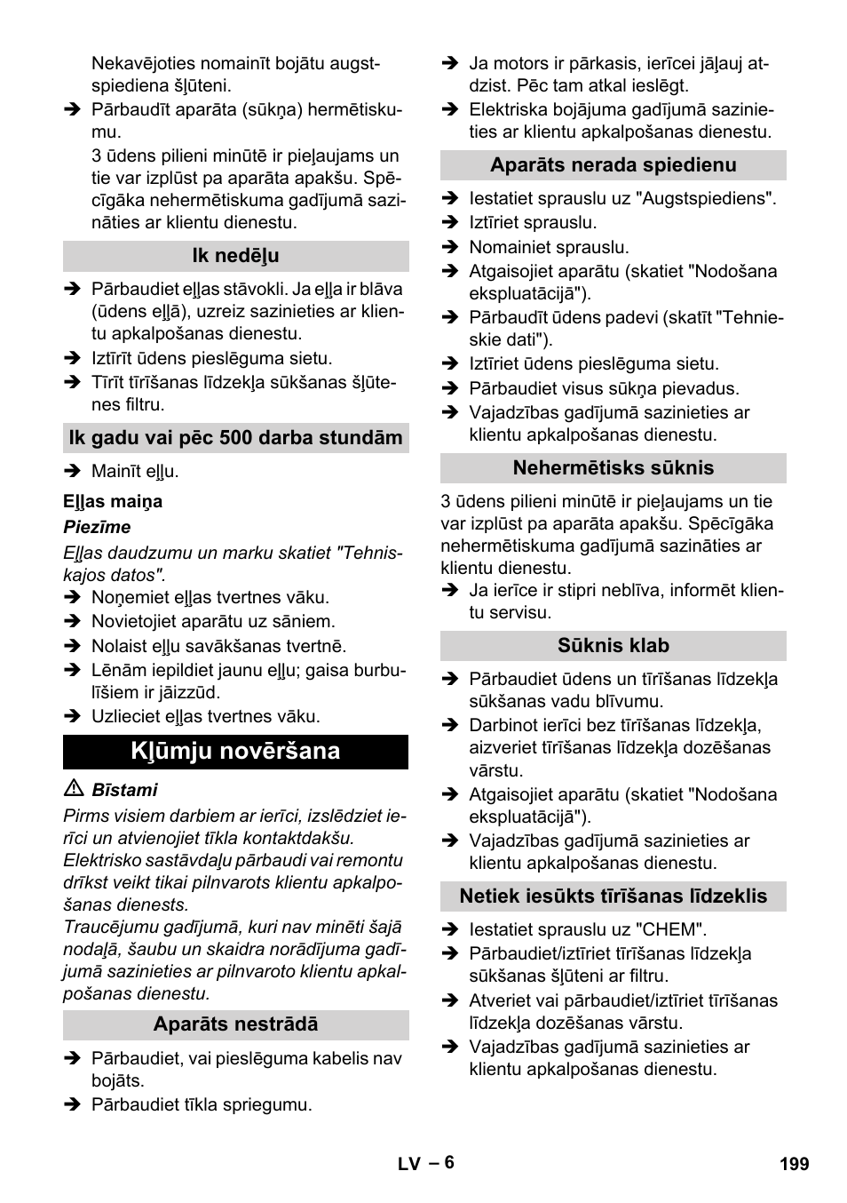 Kļūmju novēršana | Karcher HD 715 User Manual | Page 199 / 222