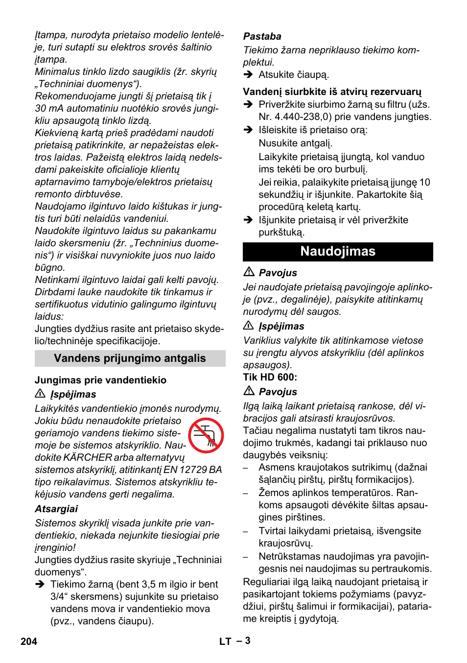 Naudojimas | Karcher HD 715 User Manual | Page 204 / 222