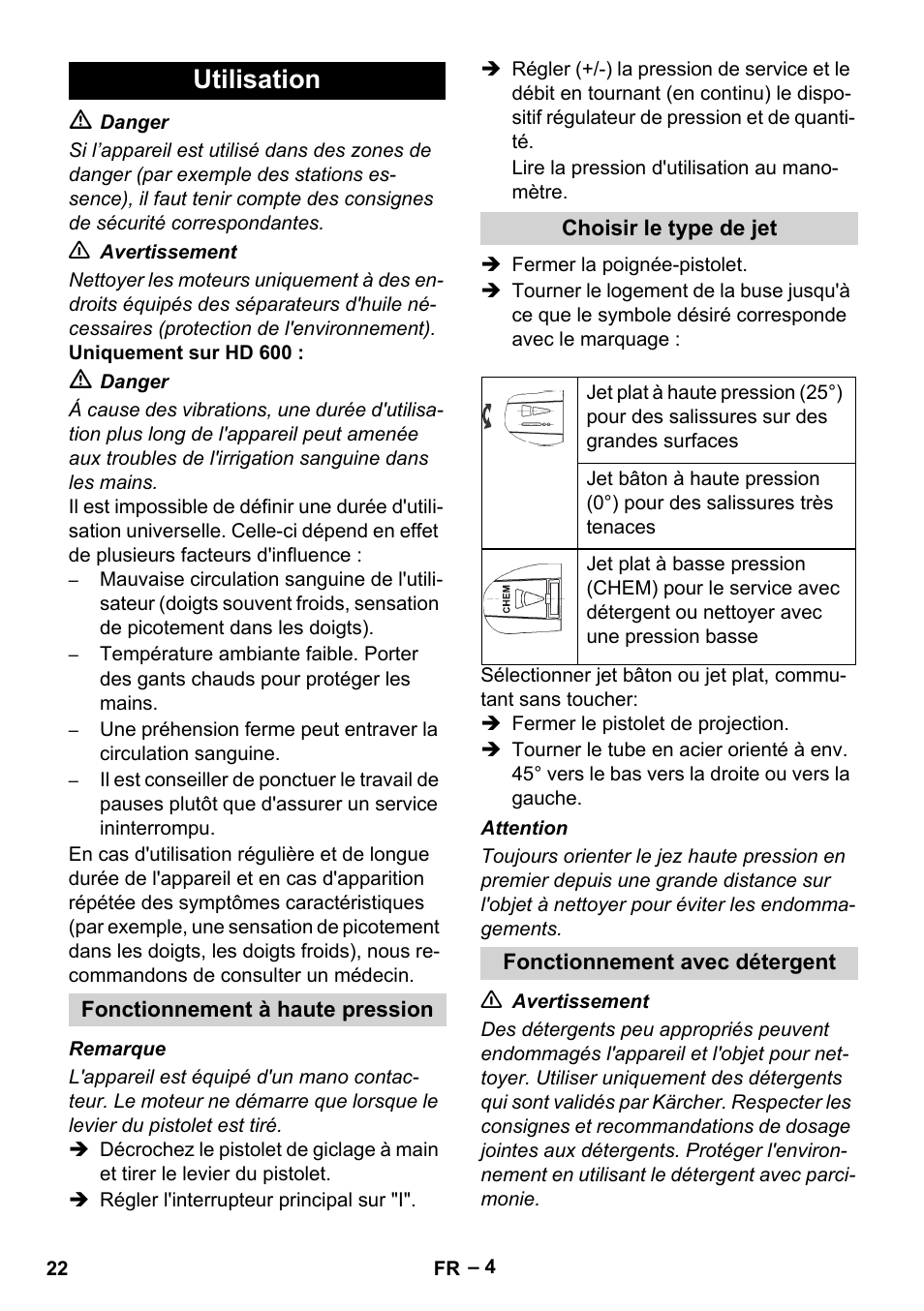 Utilisation | Karcher HD 715 User Manual | Page 22 / 222