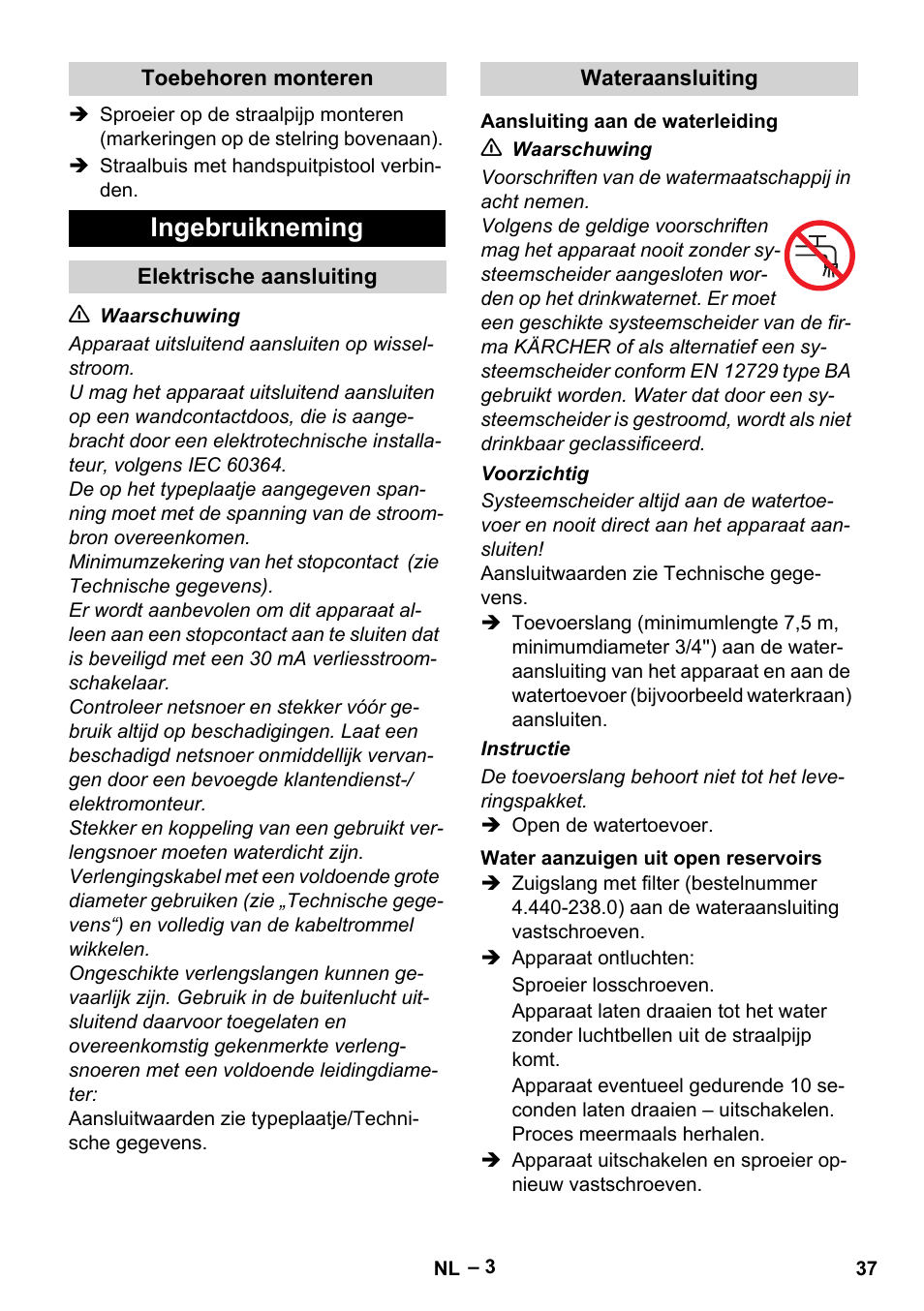 Ingebruikneming | Karcher HD 715 User Manual | Page 37 / 222