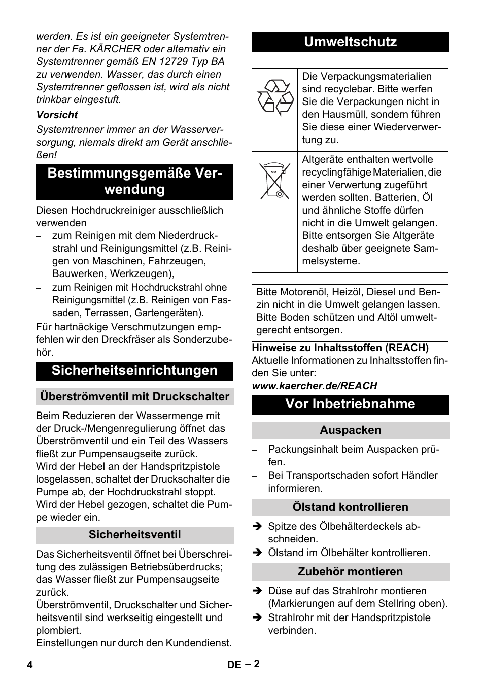 Umweltschutz, Vor inbetriebnahme | Karcher HD 715 User Manual | Page 4 / 222