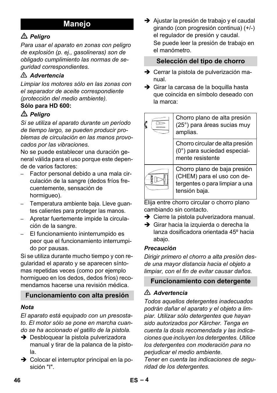 Manejo | Karcher HD 715 User Manual | Page 46 / 222