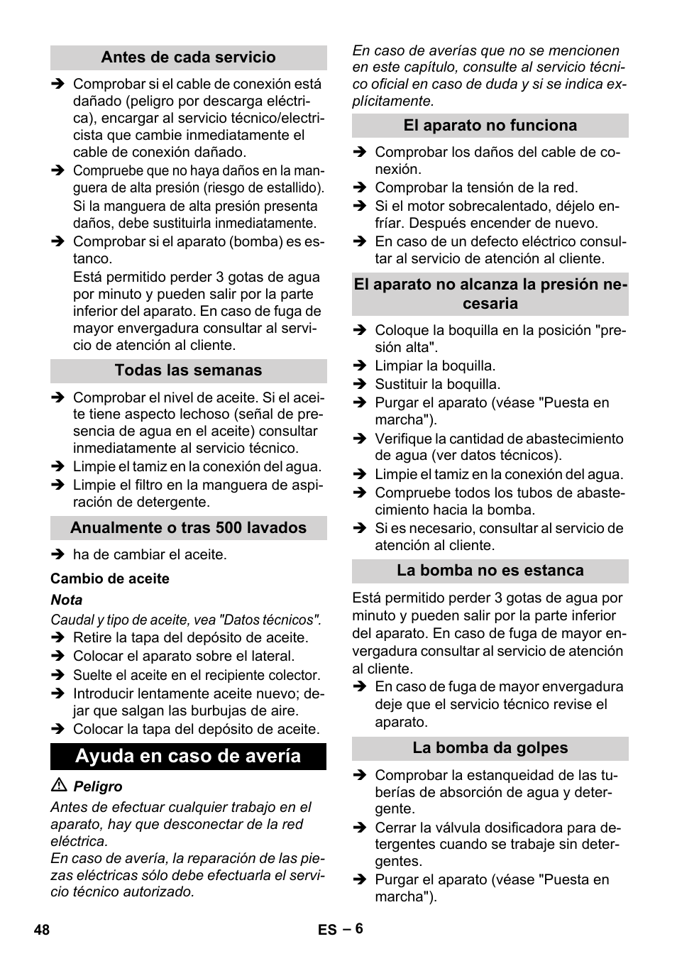 Ayuda en caso de avería | Karcher HD 715 User Manual | Page 48 / 222