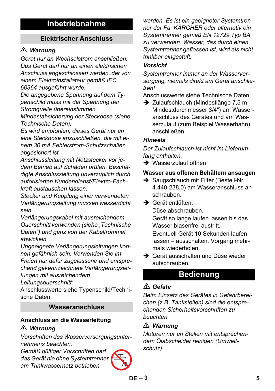 Inbetriebnahme, Bedienung | Karcher HD 715 User Manual | Page 5 / 222